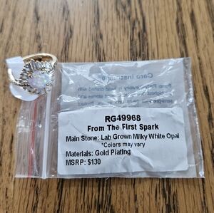 Bomb Party "From The First Spark" Gold Plated Lab Grown Milk White Opal Size 7.